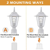 Outdoor Post Light - White Lantern with Clear Glass, E26 Socket