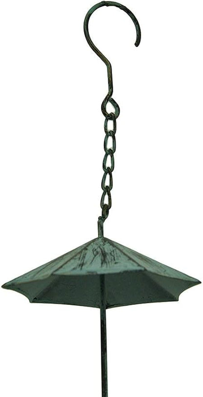 Teal Verdigris Metal Umbrella Rain Chain, 61 Inch Hanging Outdoor Water Diverter for Downspouts, Gutter Decoration and Garden Patio Yard Decor, Decorative Downspout Alternative