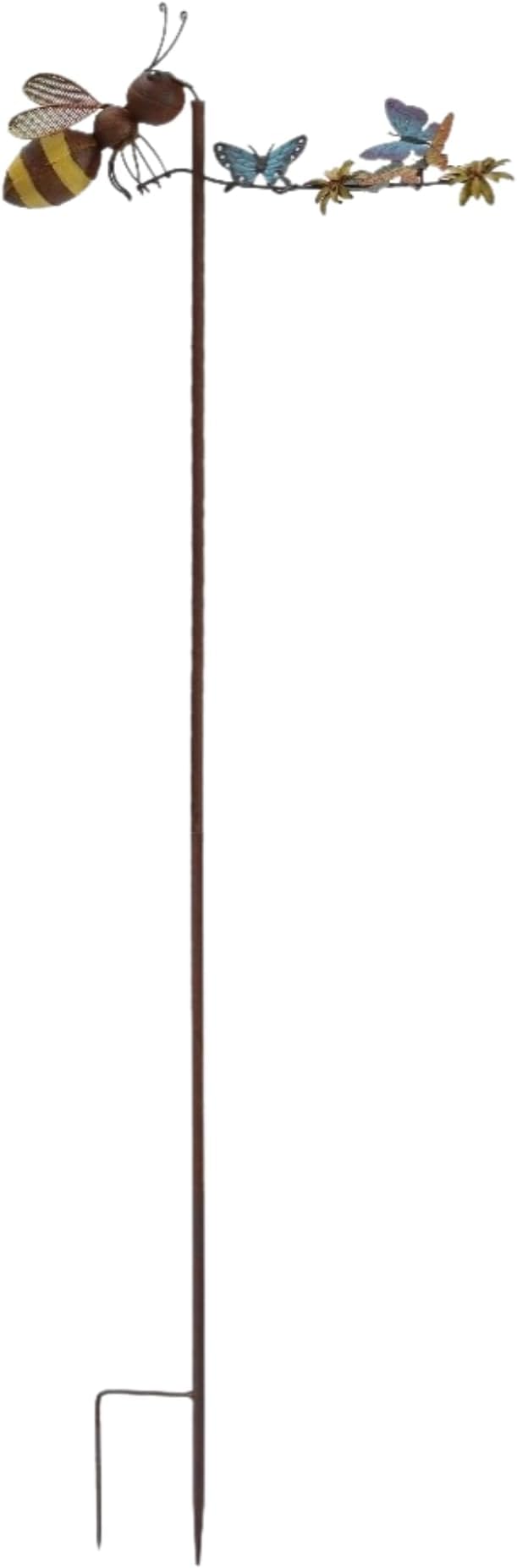 Red Carpet Studios Garden Art Balance Rocker Metal Garden Stake Yard Décor, 50” Tall, Bumblebee and Butterflies