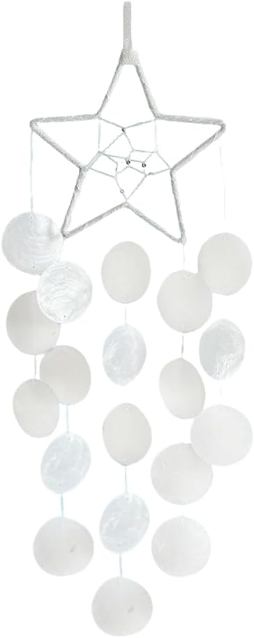 Hanging Wind Chimes for Outside Decoration, Balcony Garden Decor of Star Shaped Capiz Shell Wind Chime, Coastal Style Decor for Indoor Outdoor, Great Gift for Women (White)