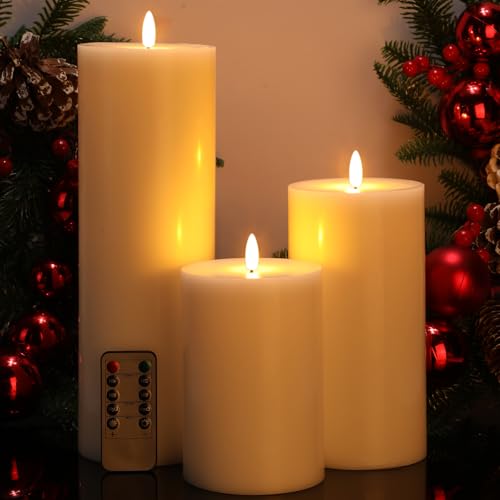 Flameless LED Candles - 3 Pack White 6/8/12" with Remote & Timer