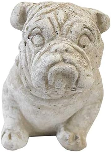 Athens Small Bulldog Statue – Marble Tone Concrete English Bulldog Garden Sculpture, Gray with Off-White Accents, Indoor or Outdoor Dog Decor