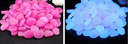 340PCS Glow Stone Glowing in The Dark Pebbles Outdoor Decor Fish Tank Gravel Rocks Decoration (Pink in Daytime, Purple in The Dark)