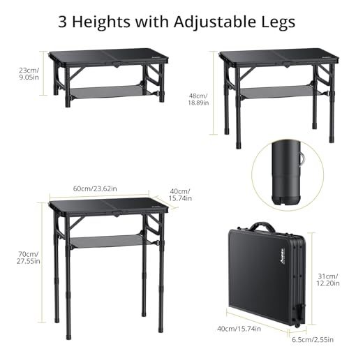 Anbte Folding Camping Table, 24"X 16" Adjustable Height Small Folding Table