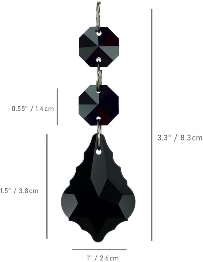 20pcs Crystal Maple Leaf Chandelier Prisms Replacement Pendant Connected Glass Octagon Beads Chain for Wedding Christmas Decoration 38mm (Black)