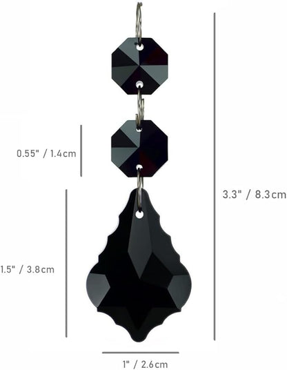 20pcs Crystal Maple Leaf Chandelier Prisms Replacement Pendant Connected Glass Octagon Beads Chain for Wedding Christmas Decoration 38mm (Black)