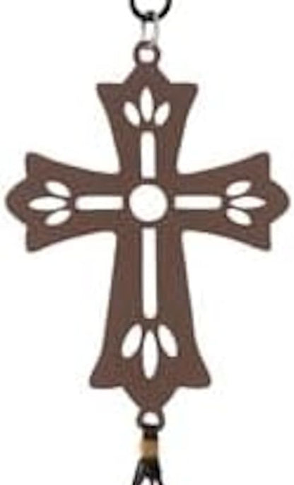 The Bridge Collection Cross Wind Chime with Cutout Metal Design - Religious Garden Decoration with Silver Chime Tubes - Spiritual Outdoor Accent with Religious Theme