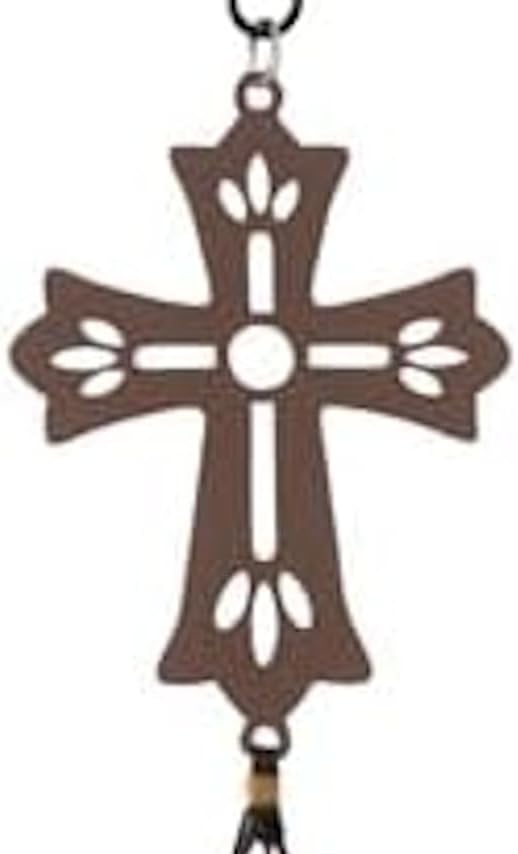 The Bridge Collection Cross Wind Chime with Cutout Metal Design - Religious Garden Decoration with Silver Chime Tubes - Spiritual Outdoor Accent with Religious Theme
