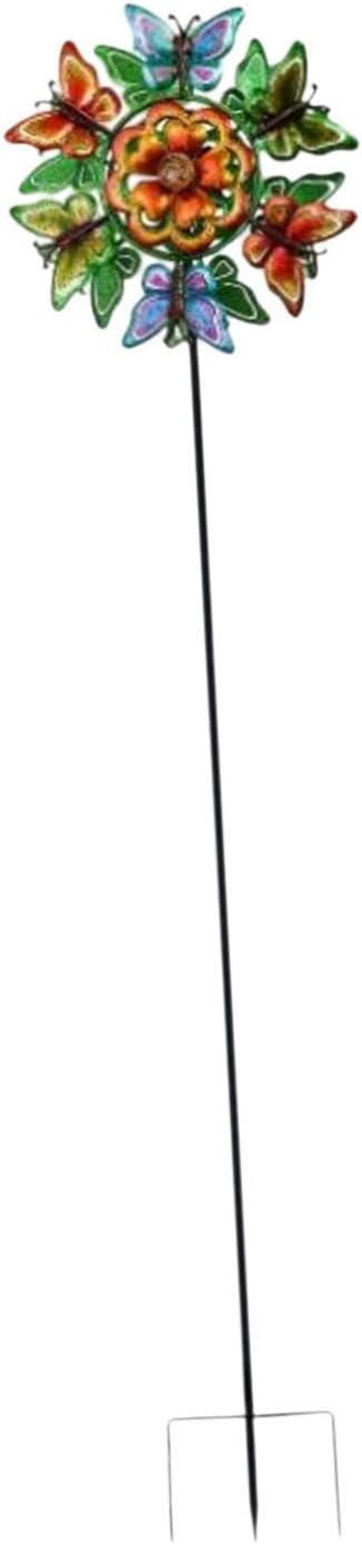 Generic Windmill Iron Art Statue Garden Yard Decoration Modern Outdoor Wind Sculptures with Garden Stake for Patio Backyard Lawn, Butterfly