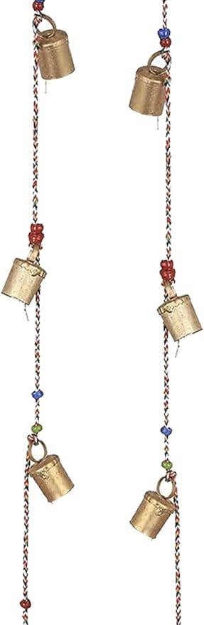 Set of 2 Rustic Vintage bell for Home Wall Christmas New Year decor decoration Garden - 5 handmade bells in a string with beads. Wind Chime Bell Chime Cow Cat Cattle bells Gifting