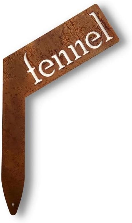 Planter Size Small Metal Garden Plant Vegetable Flower or Herb Markers 13.5 Inches Tall (fennel, Naturally Rusted)