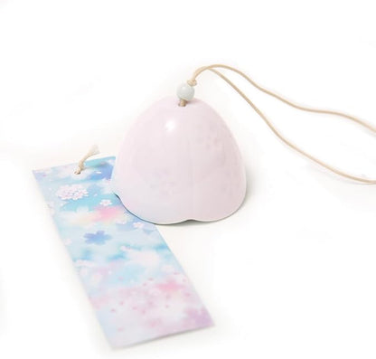 Ceramic Cherry Blossom Small Japanese Wind Chimes Outdoor, Handmade Pendants Wind Bells/Ceramic Wind Chimes for Outside with Soothing Melodic Tones for Garden Patio Balcony Home Décor (Pink)