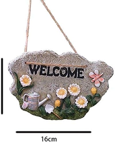 Garden Ornaments Outdoor 4PCS Garden Welcome Listing Card Resin Ornaments Balcony Wall Hanging Pendant Home Courtyard Outdoor Figurines Decoration Crafts Garden Ornaments