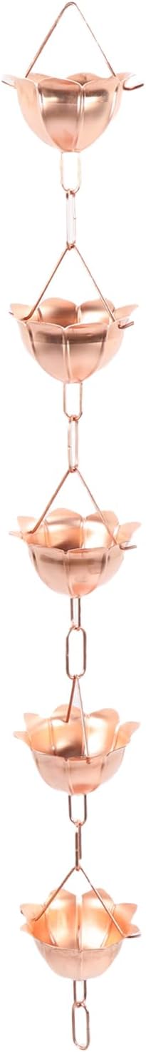 Rain Catcher Chain, 1M Copper Vintage Hanging Rain Chain Rainwater Catcher Outdoor Hanging Accessories for Yard Garden Temple (Petal Shaped)