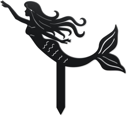 WADORN Mermaid Metal Decorative Garden Stakes, Funny Mermaid Metal Outdoor Statues Funny Yard Ornament Gifts Planter Flower Pot Outdoor Yard Decor for Garden Backyard Pathway Patio Lawn Walkways