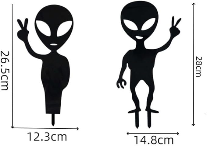 Metal Cute Alien Garden Metal Stakes,Hollow Garden Animal Ant Garden Stake Accessories and Lawn Ornaments Gardening Stakes for Decoration (Alien B)