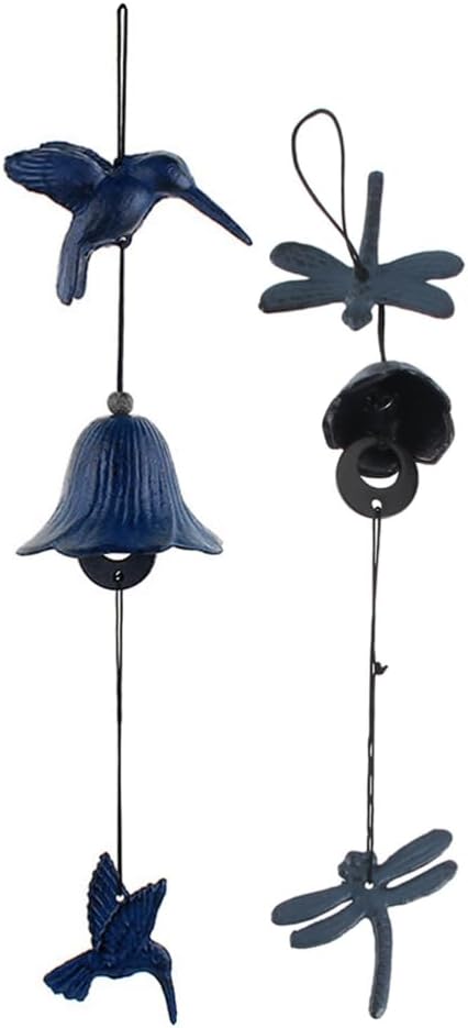 Milisten 2pcs Vintage Iron Wind Chime Japanese Hanging Decor for and Patio Design Unique Hummingbird and Dragonfly Shapes Elegant Outdoor Ornament