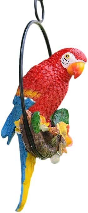 Mini Garden Statues Hanging Iron Ring Parrots, Resin Parrot Hanging Statue, Hanging Birds Figurine for Pathways Yard Patio Office Home Indoor Outdoor Tree Decorations (A-1)