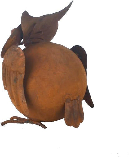 2pcs Small Owl Ornament Rusty Metal Owl Figurine Garden Statues Indoor Outdoor Decorative Sculptures