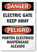 Warning Plaque Wall Decor Electric Gate Keep Away, Peligro Porton Electrico, Adhesive and Labels Metal Tin Signs Outdoor & Indoor Safety Sign 12 X 16 Inch