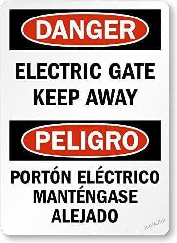 Warning Plaque Wall Decor Electric Gate Keep Away, Peligro Porton Electrico, Adhesive and Labels Metal Tin Signs Outdoor & Indoor Safety Sign 8 X 12 Inch (2 Pack)
