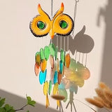 HOTIYOK Stained Glass Owl Wind Chime Suncatchers, Handcrafted Metal & Glass Wind Chimes for Outside, Unique Hanging Garden Decor for Patio Porch Yard Outdoor, Mother’s Day Birthday Gift for Women Mom