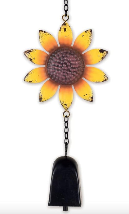 Sunset Vista Designs Fall Indoor/Outdoor Rustic Metal Garden Dangler with Cow Bell, 27-Inch, Sunflower