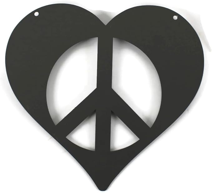 Peace and Heart Staked Signs or Wall Art Rustic or Powder Coated Finishes (Small Peace Heart Hanger 9", Dark Gray)