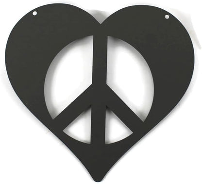 Peace and Heart Staked Signs or Wall Art Rustic or Powder Coated Finishes (Small Peace Heart Hanger 9", Dark Gray)