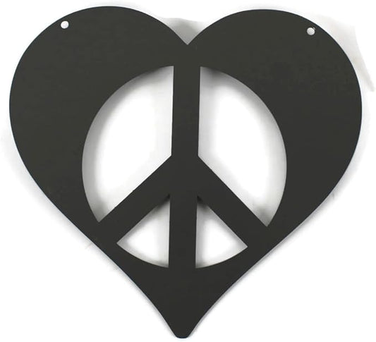 Peace and Heart Staked Signs or Wall Art Rustic or Powder Coated Finishes (Small Peace Heart Hanger 9", Dark Gray)
