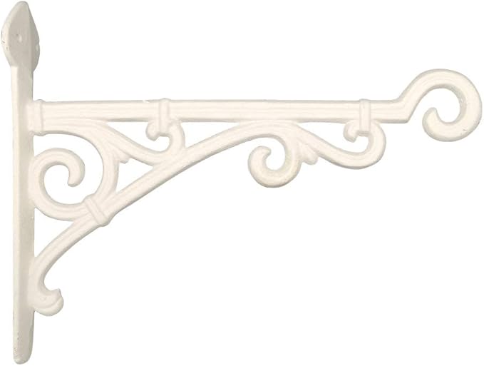 Comfy Hour 11" Heavy Duty White Cast Iron Wall Mount Bracket, Decorative Plant Hanger for Outdoor Garden & Indoor Home, Vintage Metal Hook for Bird Feeders, Wind Chimes & Lanterns, 1 pc