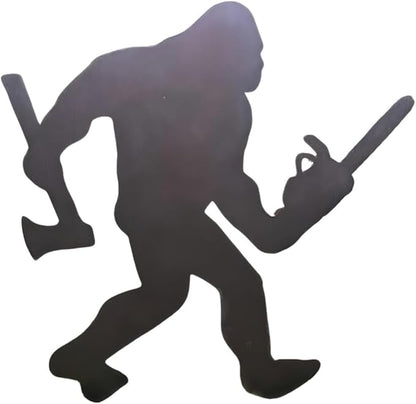 2025 Funny Bigfoot Garden Stake Metal Sign Art Yard Animal Decoration, Various Metal Sasquatch Black Big Foot Sculpture Outdoor Silhouette Statues for Garden Yard Patio Lawn (Chain Saw Ax)