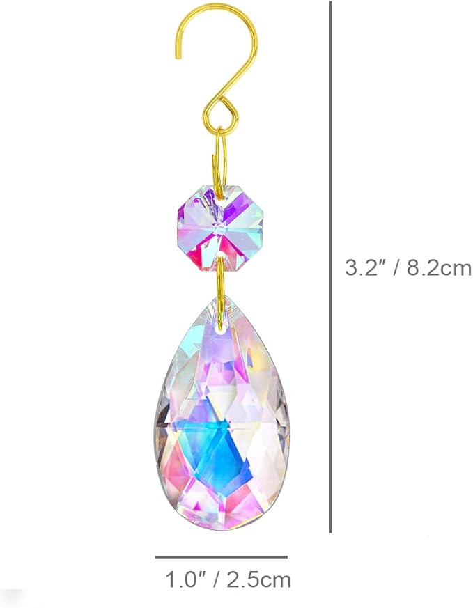 25pcs 38mm Crystal Teardrop Chandelier Parts,Suncatcher Crystal Prisms Hanging for Windows/Wedding Christmas Tree Decor(Glod Hook+Ring)
