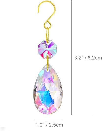 25pcs 38mm Crystal Teardrop Chandelier Parts,Suncatcher Crystal Prisms Hanging for Windows/Wedding Christmas Tree Decor(Glod Hook+Ring)