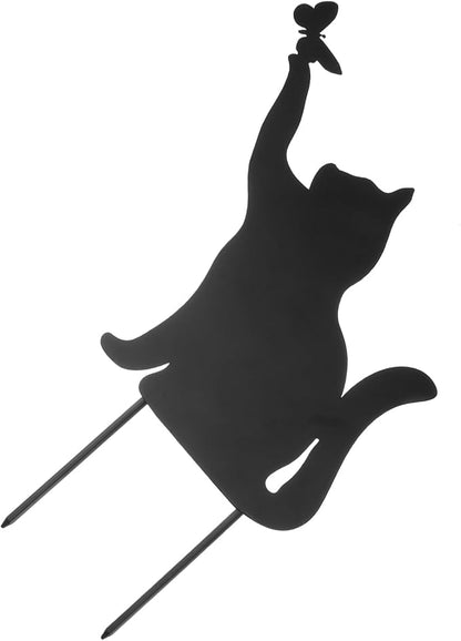 Yardwe Metal Cat Garden Statue Outdoor Animal Decoration 14.56X9.44In Black Cat Ornament for Patio Lawn Backyard