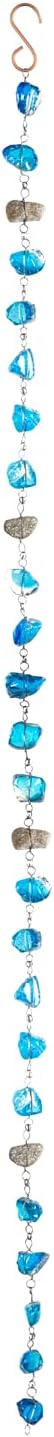 Evergreen 6 Feet Long Blue Glass and Metal Rain Chains for Gutters | Rain Catcher Chain Replacement Downspout | Decorative Rain Chains for Outside Garden Balcony Porch