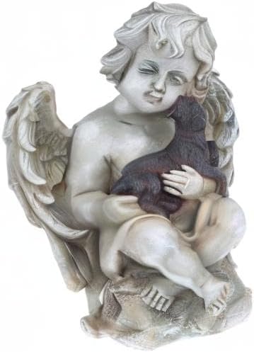 Topadorn Resin Angel Wings Statue with Small Dog, Praying Angel Figurine Tabletop Decor for Patio Yard Porch Lawn Outdoor Decor Home Shelf Sitter Memorial Spiritual Gifts