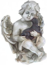 DUSVALLY Angel Sculpture with A Little Dog in Arms, Garden Resin Statue, Angel Figurine Tabletop Decor, Angel with Wings Statue for Indoor Outdoor