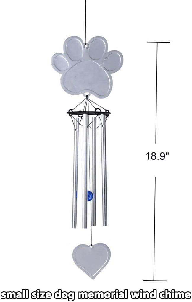 jinhuoba Paw Print Pet Memorial Wind Chimes for Dogs Outdoors, Metal Wind Chime for Loss of Dog Pet Sympathy Memorial Gifts Remembrance Gifts Outdoors, 18.9"