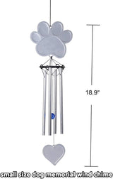 jinhuoba Paw Print Pet Memorial Wind Chimes for Dogs Outdoors, Metal Wind Chime for Loss of Dog Pet Sympathy Memorial Gifts Remembrance Gifts Outdoors, 18.9"