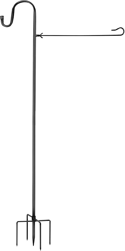 Large flag pole holder for outside house,Akeydeco house Flag Pole 1 Pack 60 Inch for 28 x 40 Flags with Shepherds Hooks for Outdoor Bird Feeder Pole with 5 Prongs Base(Without Solar Lights Flag)