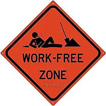 Metal Tin Sign Work Free Zone Road Anti Work Office Man Cave Slacker Sign for Home Office Bar Indoor Outdoor Wall Decor Yard Sign Square Sign 12" x 12" (2 Pack)