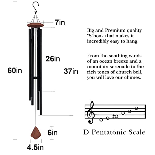 Suntimber Extra Large Wind Chimes for Outside Deep Tone (Black,60")