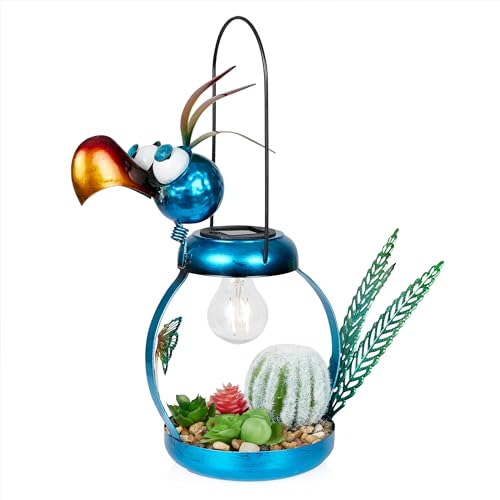 Solar Metal Flamingo Statue 16" - LED Light, Blue