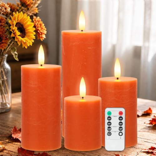 Orange Flameless Pillar Candles - Remote Control, Fall Decor