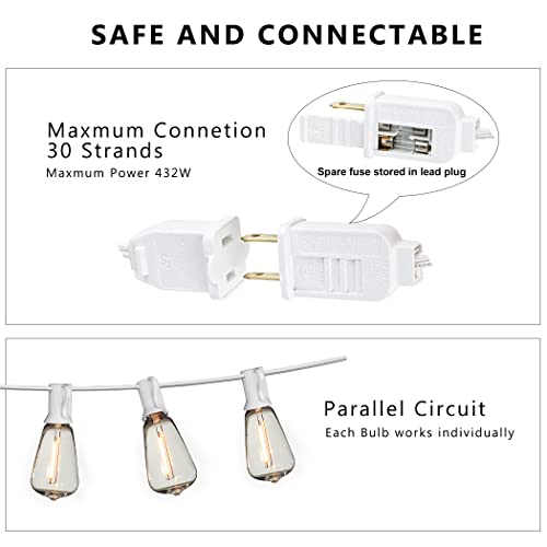 Outdoor String Lights - White 50FT Waterproof
