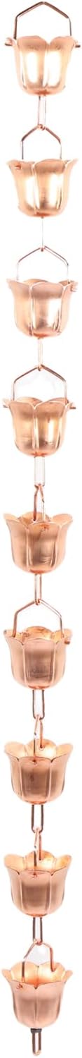 Pwshymi Copper Elegant Weatherproof Rain Chain for Efficient Water Management for Yard Garden Temple Metal 1m (Morning Glory Shaped)