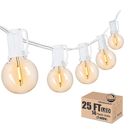 G40 White Globe String Lights - 14 Shatterproof Bulbs, Waterproof & Linkable