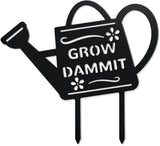 WADORN Grow Dammit Metal Outdoor Statues Silhouette, Funny Watering Can Metal Decorative Garden Stakes Rustic Silhouette Ornament Gift Funny Outdoor Decor for Backyard Patio Lawn Walkways Outdoor