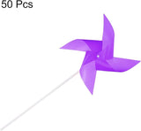 HARFINGTON 50pcs Windmills for The Yard Garden 15" x 7.5" 4 Leaves Pinwheels Wind Mills Spinners Windproof Waterproof Bird Devices with Stakes for Patio Decor, Purple